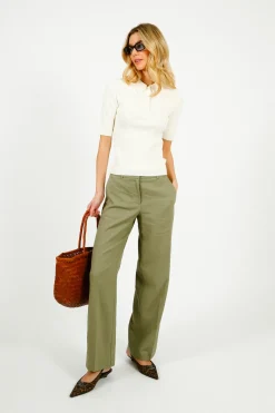 Selected Femme SLF Tania Rita Wide Fit Linen Trousers in Vetiver