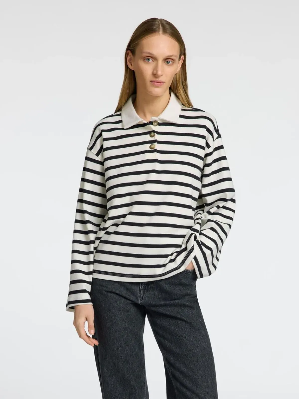 Selected Femme SLF Wada LS Stripe Collar Top