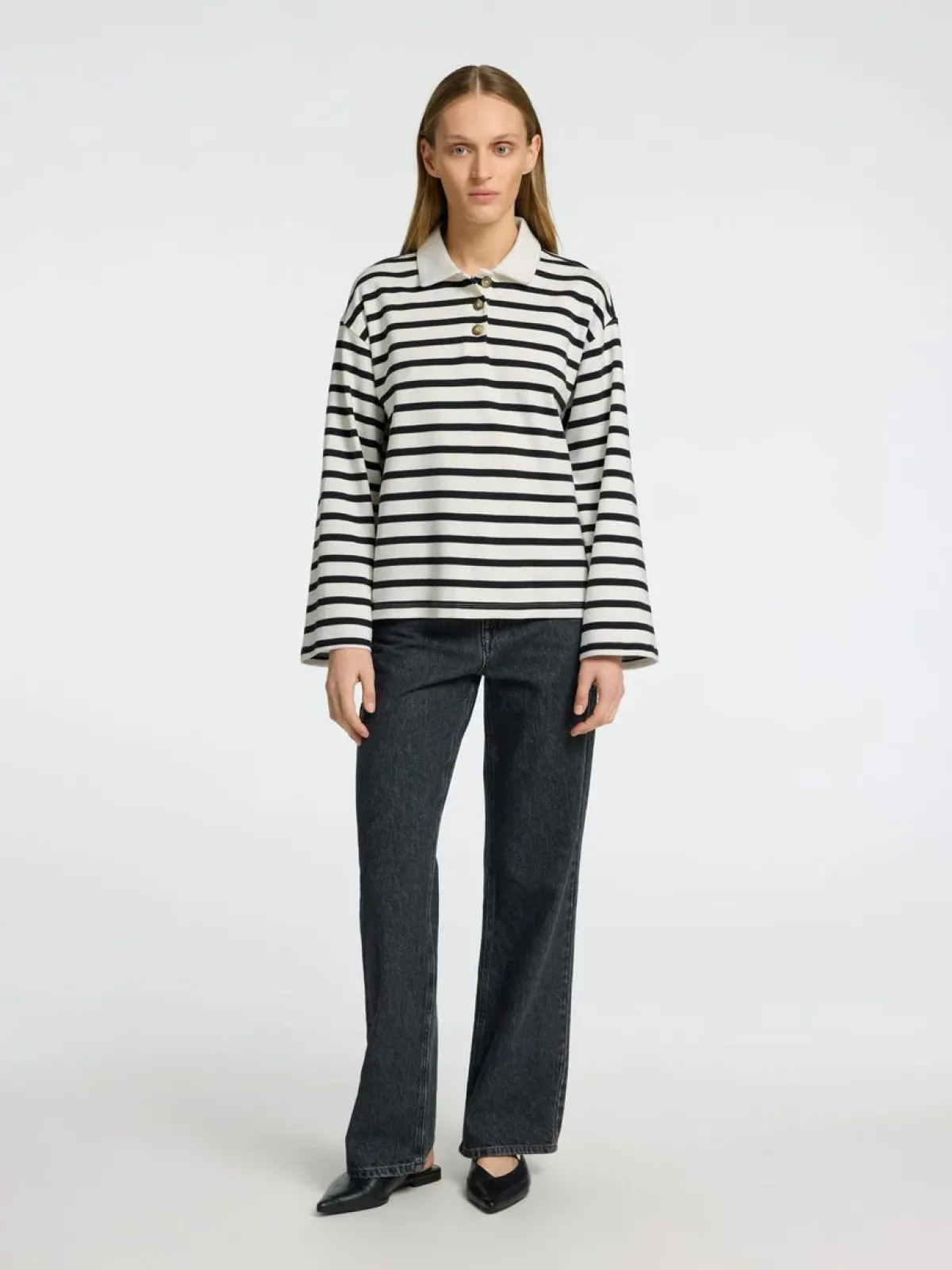 Selected Femme SLF Wada LS Stripe Collar Top