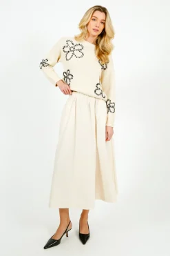 Tinsels Alex Paper Cotton Skirt in Cream