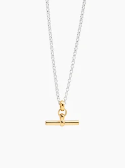 Tilly Sveaas TS Gold T Bar Necklace on Silver Belcher Chain