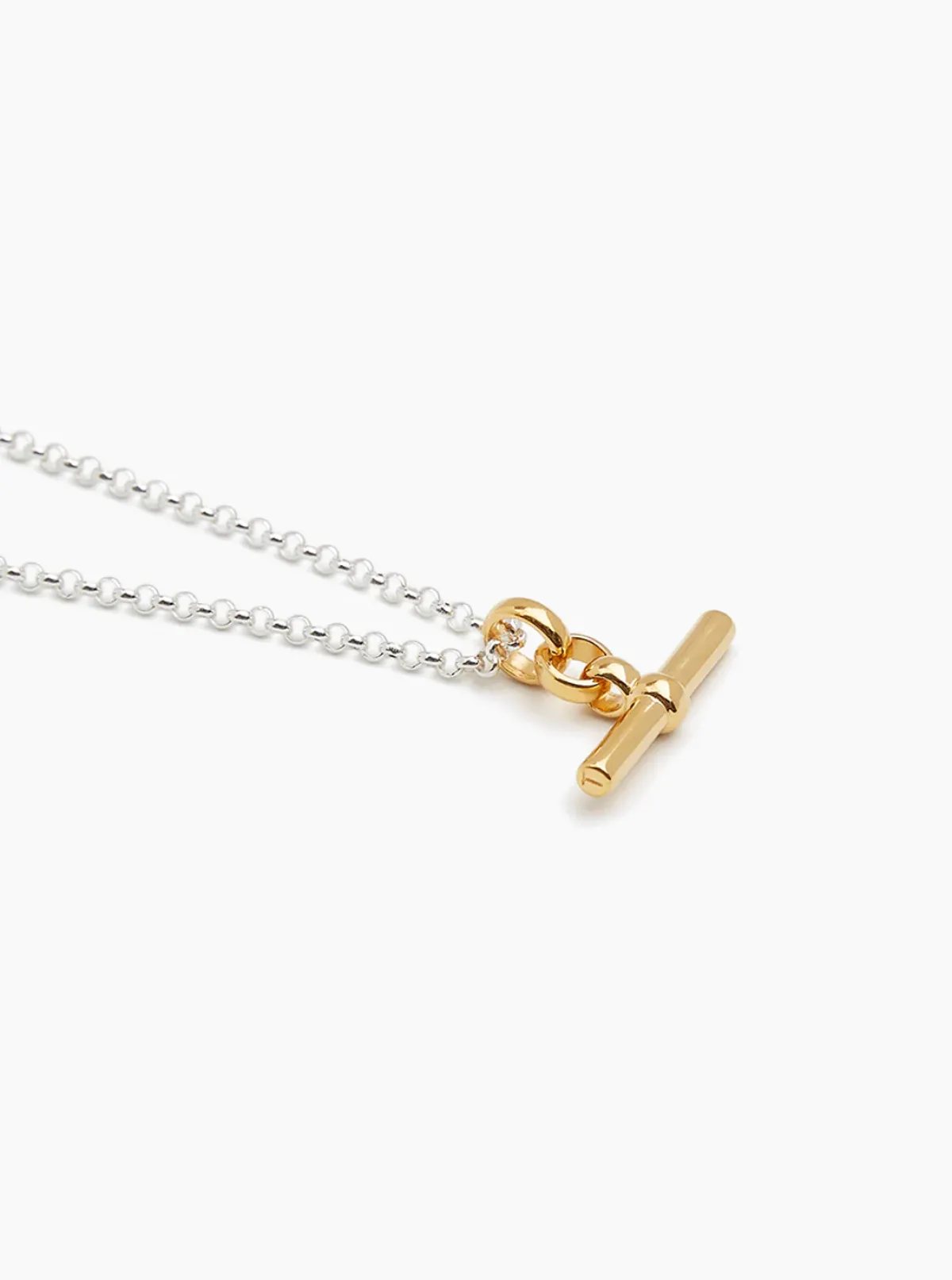 Tilly Sveaas TS Gold T Bar Necklace on Silver Belcher Chain