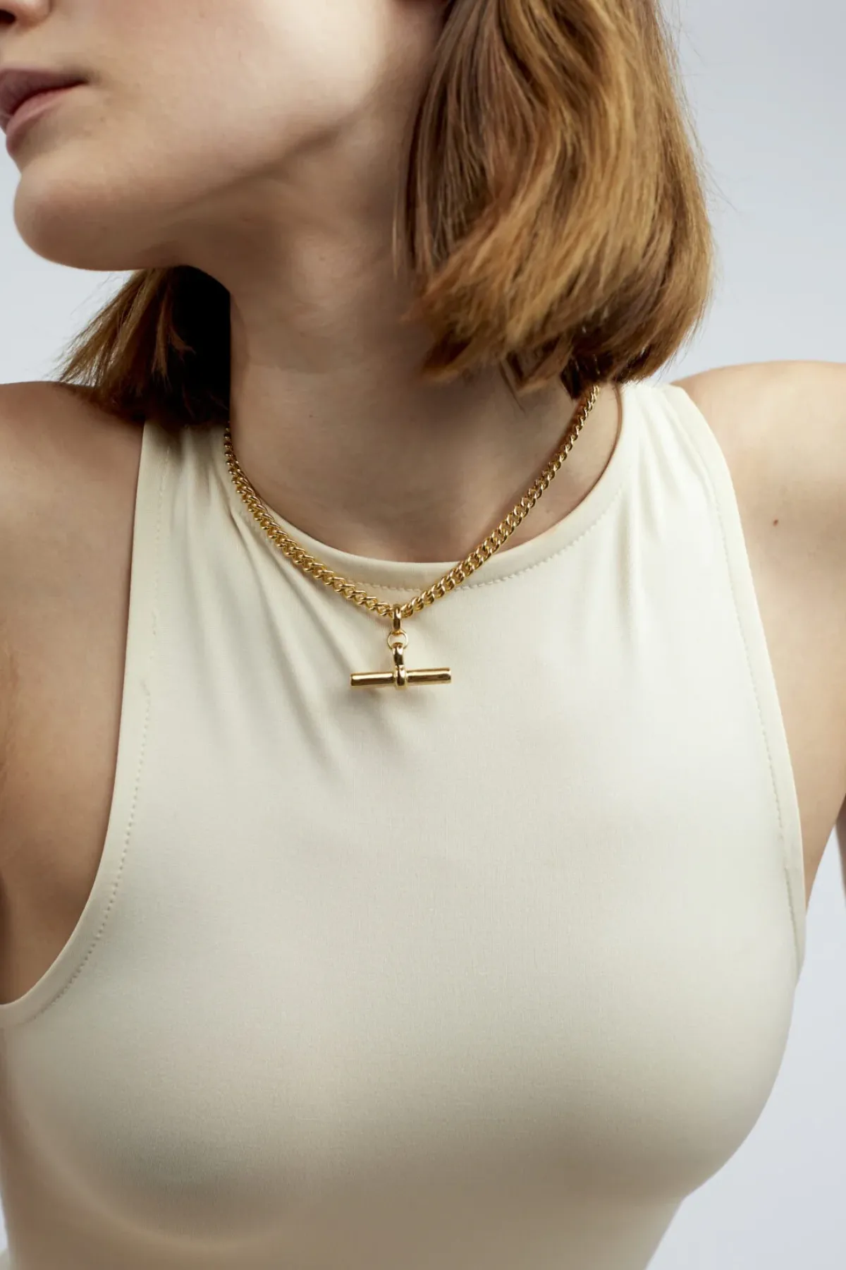 Tilly Sveaas TS Gold T-Bar Curb Link Necklace 40cm