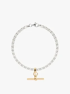 Tilly Sveaas TS Silver Belcher Bracelet With Gold T-Bar
