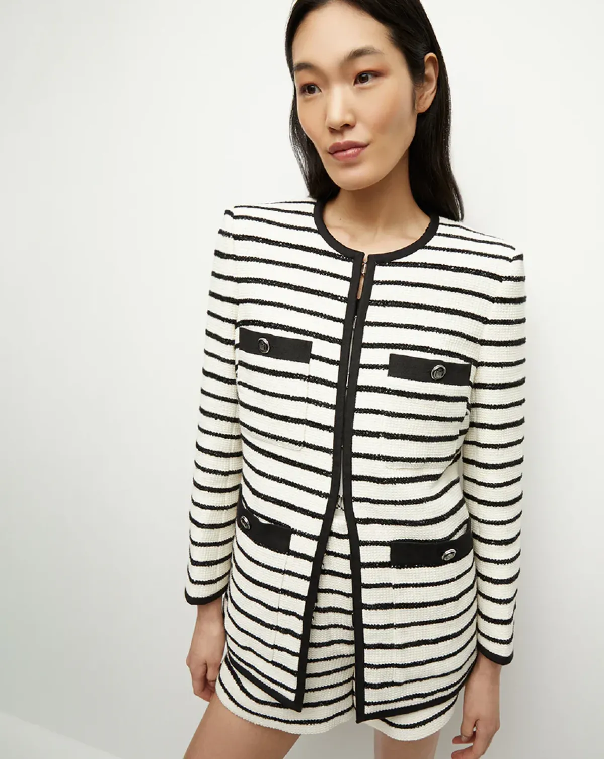 Veronica Beard VB Foster Dickey Jacket in Ivory, Black