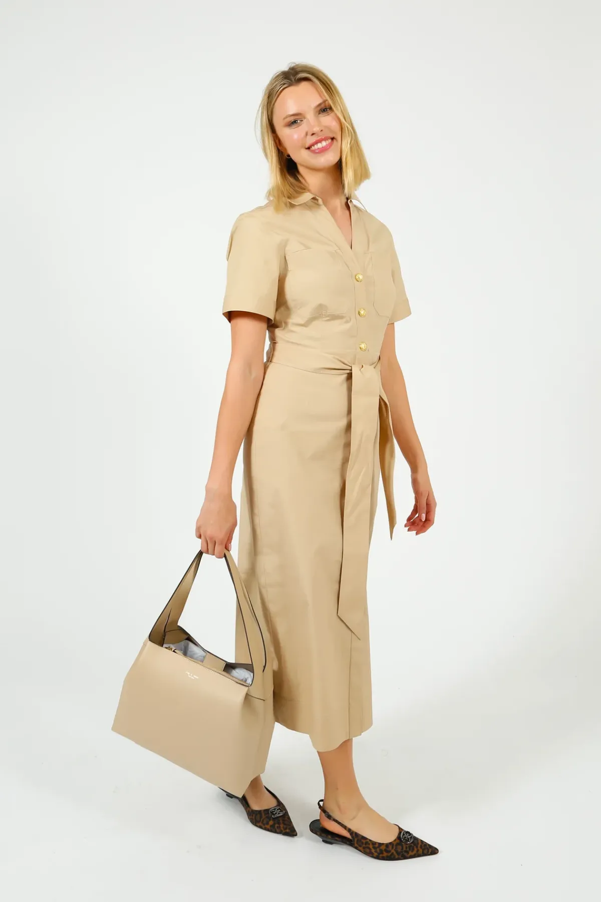 Veronica Beard VB Tabby Midi Dress in Stone Khaki