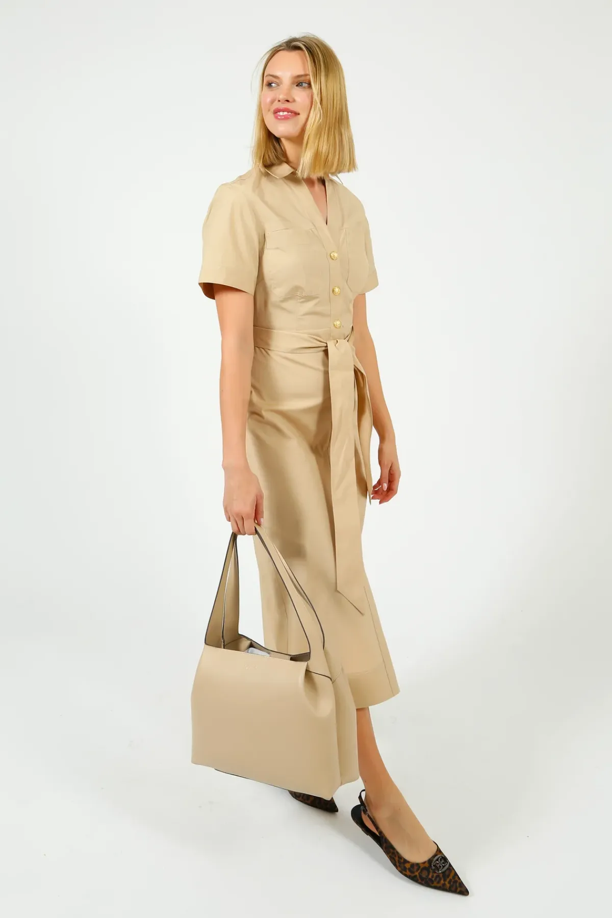 Veronica Beard VB Tabby Midi Dress in Stone Khaki