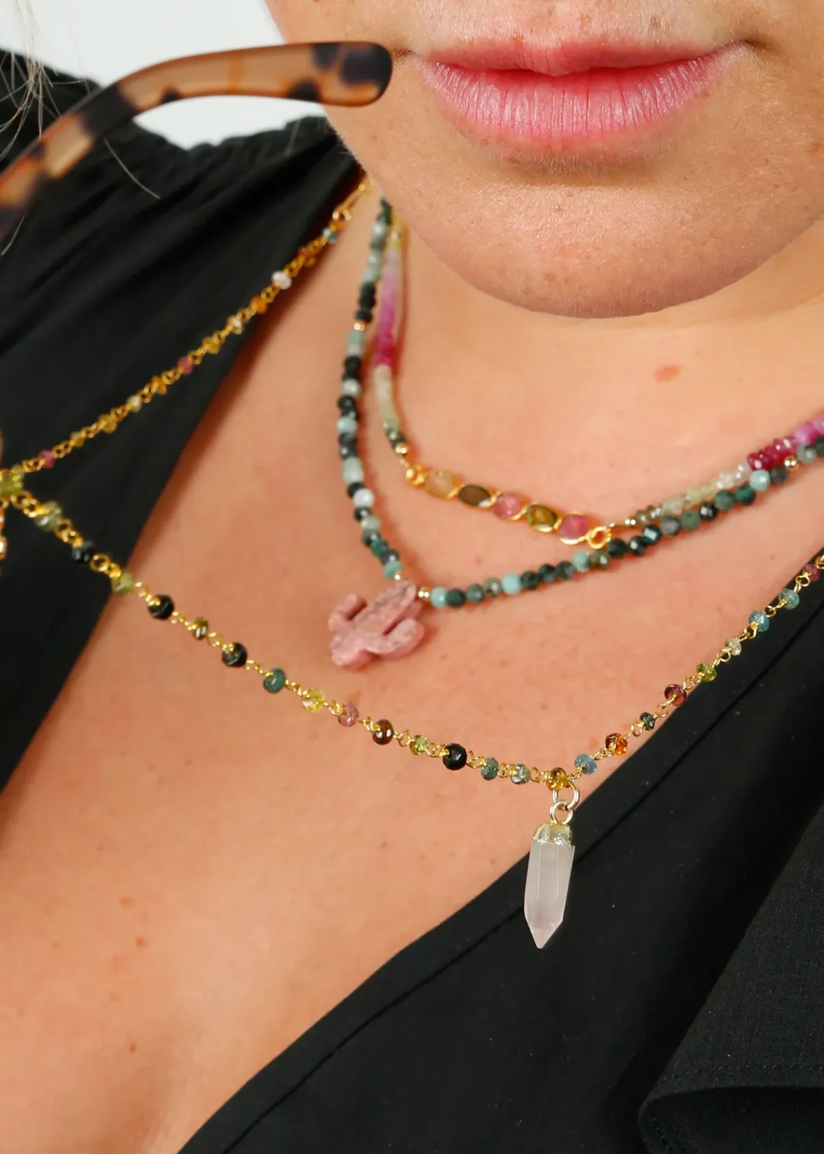 Zoi Les Bains Glasses Chains, Tourmaline, Moon, Snake